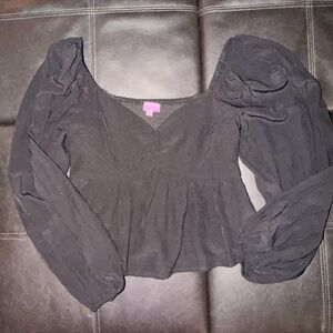 Francesca's Collections Black Puff Sleeve Blouse